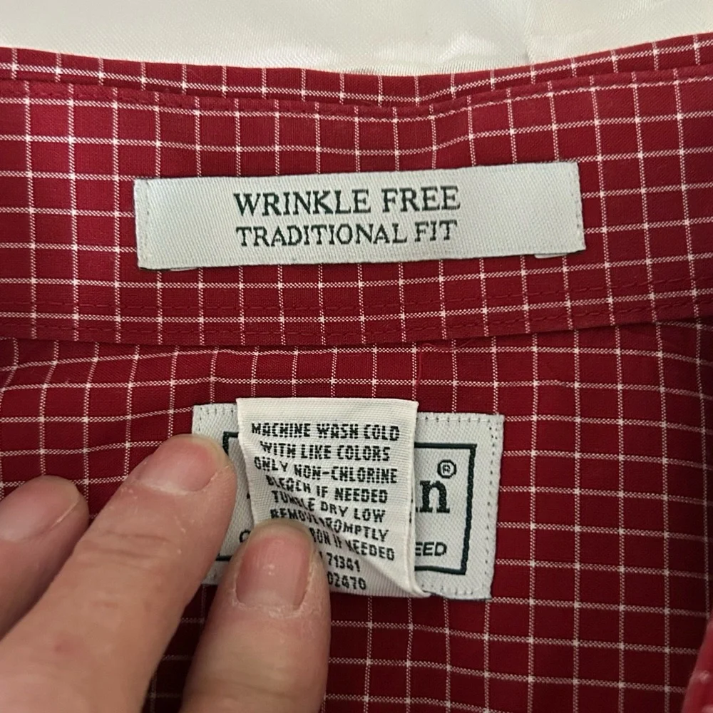 LL Bean Shirt Mens Medium Dark Red Gingham Lakeside Performance Slightly Fitted - Picture 5 of 8